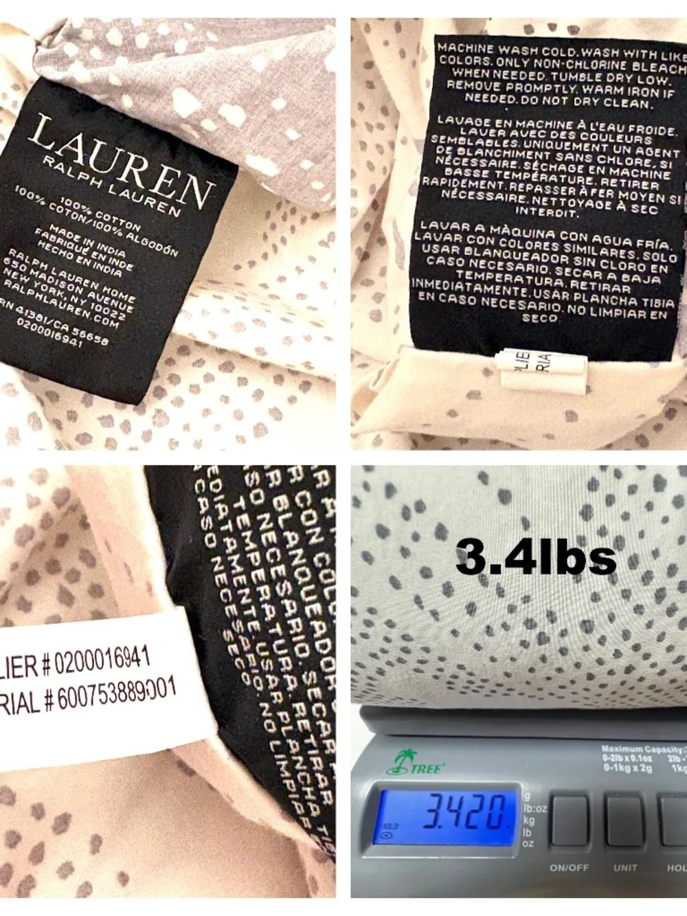duvet Ralph Lauren Luke Medallion gray white queen button close all cotton
